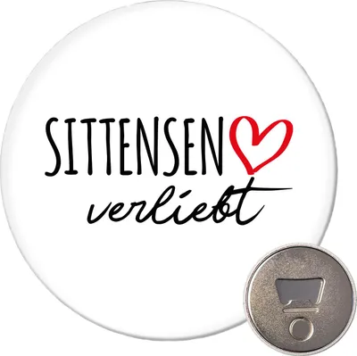 Produktbild von Huuraa Magnet Sittensen verliebt 59mm Kühlschrankmagnet rund Flaschenöffner Geschenkidee