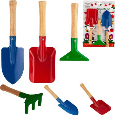 Productafbeelding van Tuingereedschap: hark, schop, kleine tuingereedschapset