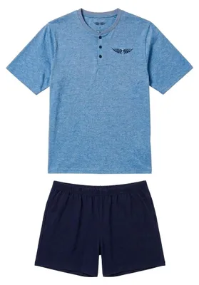 Produktbild von AUTHENTIC LE JOGGER Pyjama kurzer Schlafanzug für Herren 2 -teilig blau-meliert-marine Größe 52/54, KI-generiertes Bild