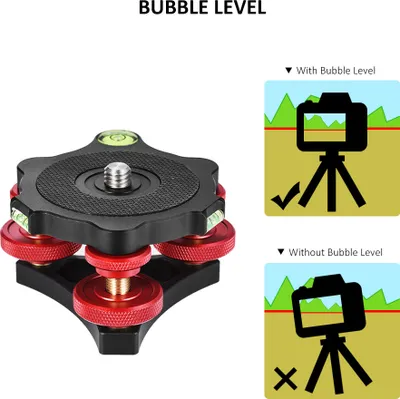 Obrázek produktu pro Andoer LP-64 Tripod Leveling Base Přesný nivelační přístroj s bublinkovou vodováhou 3/8" Šroub z hliníkové slitiny Max. 15 kg / 33 liber