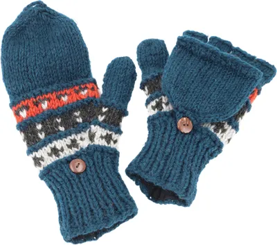 Produktbild von Handgestrickte Handschuhe, Klapphandschuhe Nepal, Wollhandschuhe - Blau, Uni, Wolle, Handschuhe & Handstulpen