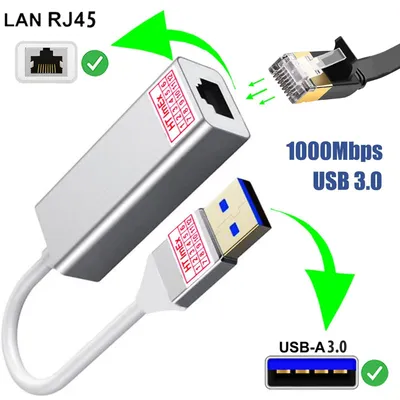 Produktbild von Silber USB3.0 auf RJ45 USB LAN Adapter Netzwerkadapter 1000Mbps Gigabit Ethernet