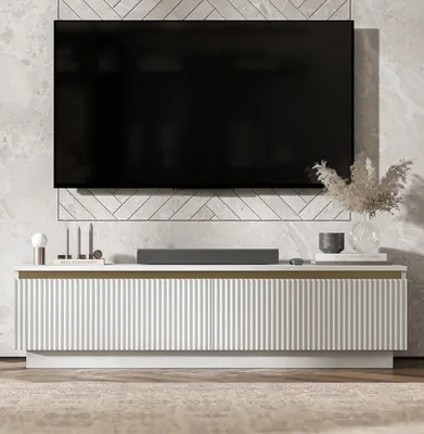Produktbild von TV-Ständerschrank SELENE von Lindner Möbel – zweitürig – 140 x 37 x 35 cm - Farbe: Weiß matt - Italienische Tiefmattfolie