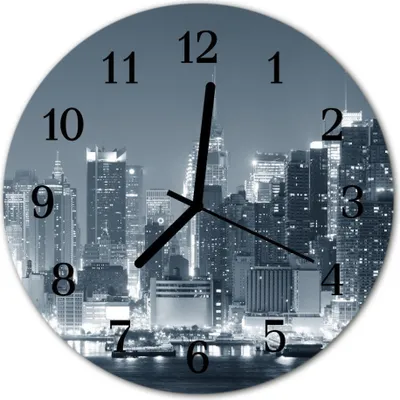 Produktbild von Glasuhr Wanduhr Küchenuhr Echt-Glas 30fi cm Skyline grau