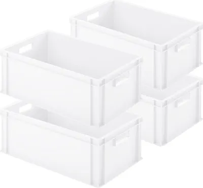 Produktbild von 4 Eurobehälter mit 2 Durchfassgriffen, LxBxH 600x400x220 mm, 45 Liter, weiß