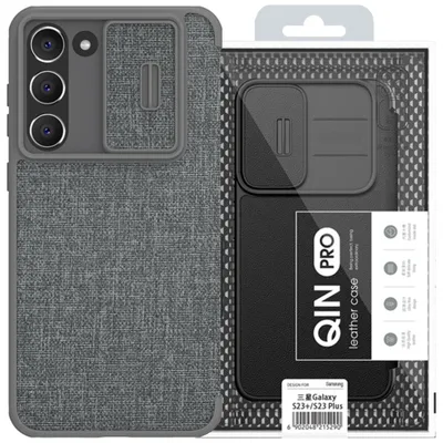 Zdjęcie produktu dla Nillkin Qin Cloth Pro Case Etui Samsung Galaxy S23+ Pokrowiec Z Klapką Osłona Na Aparat Szare