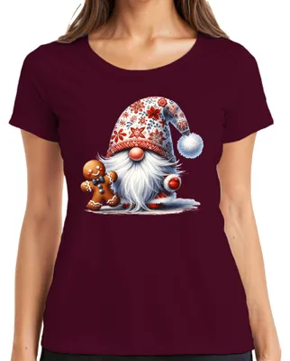 Produktbild von Nostalgischer Weihnachtsmann mit Lebkuchenmann niedlich Damen T-Shirt, Burgundy, L