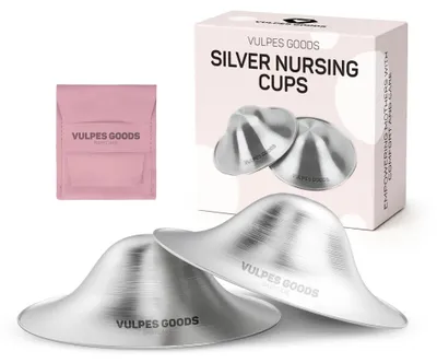 Immagine prodotto di Vulpes Goods Paracapezzoli in argento, coppette per l'allattamento, paracapezzoli ipoallergenici e riutilizzabili in argento puro 999 per l'allattamento, taglia L