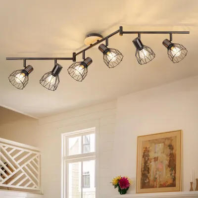 Produktbild von Kimjo LED Deckenleuchte 6 Flammig Holz, E14 Deckenlampe Spot Lampe Decke