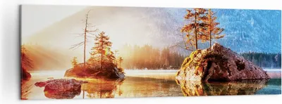 Produktbild von Bild auf Leinwand - Leinwandbild - Einteilig - Morgendämmerung Berge See - 160x50cm - Wand Bild - Wanddeko - Wandbilder - Leinwanddruck - Bilder - Wanddekoration - Leinwand bilder - AB160x50-4617