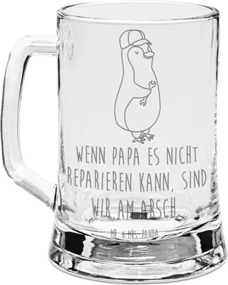 Produktbild von Mr. & Mrs. Panda Krug Wenn Papa es nicht reparieren kann, sind wir am Arsch - Transparent - Geschenk, Seidel, Humpen, Gravur Bierkrug, Vatertag, Glas, Schraubenschlüssel