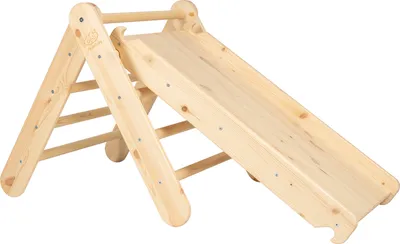 Image de MEOWBABY Structure d'escalade pour enfants - Triangle d'escalade intérieur avec toboggan/mur d'escalade, jeux Montessori Pikler en bois, naturel