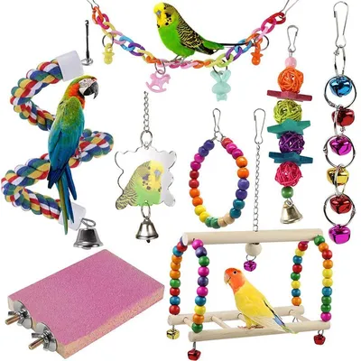 Produktbild von Hängendes Glöckchen-Spielzeug für Vogelkäfige, Hängematte, Schaukel, Holzstange und Kauspielzeug für Wellensittiche, Sittiche, Unzertrennliche, Finken und Beos