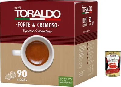 Produktbild von Caffè Toraldo Forte & Cremoso – Espresso Napoletano, 90 E.S.E. 44 mm Cialde, dunkle Röstung, kompostierbar, intensiv & cremig – hergestellt in Italien + Italian Gourmet polpa