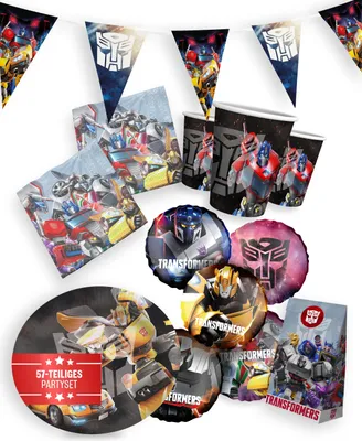 Produktbild von Transformers Party Paket 57tlg Ballons Tüten Wimpelkette Teller Becher Servietten