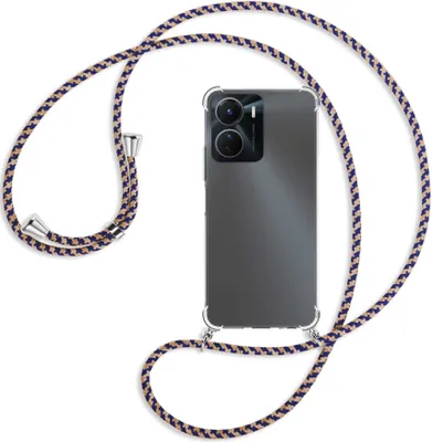 Produktbild von Handykette Backcover-Schutzhülle mit Band (Metall silberfarben) für vivo Y16 4G (6.51'') - blau+beige