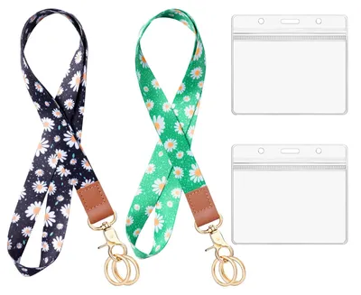 Image de Lanière avec porte-badge transparent, lot de 2 lanières avec porte-cartes, pour porte-badges, porte-cartes/téléphones portables/clés