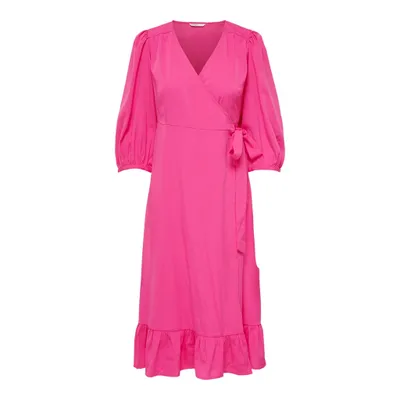 Imagen del producto de Vestido midi tipo envolvente de corte 3/4, marca Damen, colección Onlolivia, tejido WVN, color fucsia, talla L (Europa)