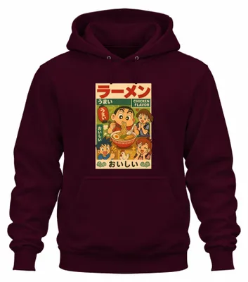 Productafbeelding van Ramen Chicken Flavor Umai Oishii Japan Anime Y2K Hoodie, bordeauxrood, maat S