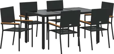 Produktbild von vidaXL Garten Essgruppe 7 pcs Schwarz Poly-Rattan