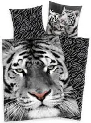 Obrázok produktu pre Súprava posteľnej bielizne biely tiger 135 x 200 cm 80 x 80 cm 100% bavlna