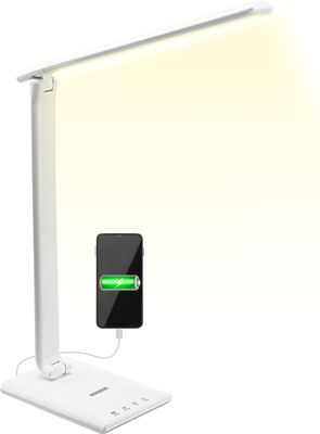 MONZANA® LED Schreibtischlampe USB Anschluss 3 Farb- 5 Helligkeitsstufen Touch Dimmbar Ladefunktion Tischlampe Büro Nachttischlampe Warmes Licht Weiß