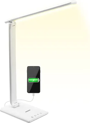 Produktbild von MONZANA® LED Schreibtischlampe USB Anschluss 3 Farb- 5 Helligkeitsstufen Touch Dimmbar Ladefunktion Tischlampe Büro Nachttischlampe Warmes Licht Weiß