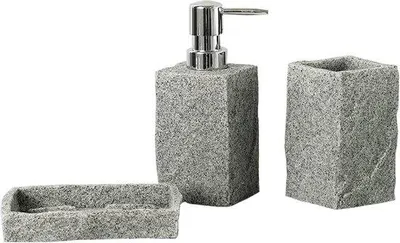 Image de Ensemble d'accessoires de salle de bain - Porte-brosse à dents, porte-savon, distributeur de savon - Gris grès