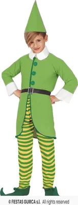 Produktbild von Kinderkostüm Weihnachtself – Festliches Outfit mit Streifenhose, Oberteil und grüner Mütze Gr. 110-134, Größe:140/146