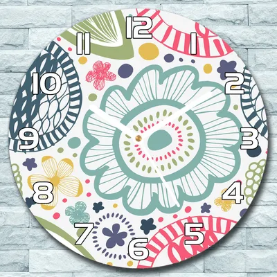 Produktbild von Wanduhr aus Glas Rund fi 30 Bunte Blumen Kunst Quarz Deko Schlafzimmer Büro