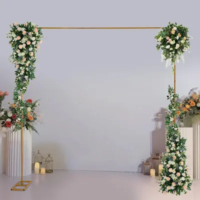 Image de Panneau de décoration pour événements - Arche carrée dorée - Hauteur réglable - Métal - Pour mariages et fêtes