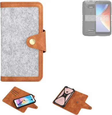 Produktbild von K-S-Trade Handyhülle kompatibel mit Doogee S41 Max Schutzhülle Filz-Hülle Kunst-Leder hellgrau braun (1x)