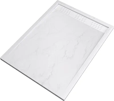 Image de Receveur en acrylique Blanc Effet Pierre 90x120x4 cm + Grilles Linéaires Chrome et Blanche Mate