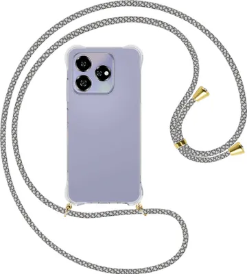 Produktbild von Handykette Backcover-Schutzhülle mit Band (Metall goldfarben) für ZTE Axon 60 4G/Blade V60 4G - weiß/grau kariert