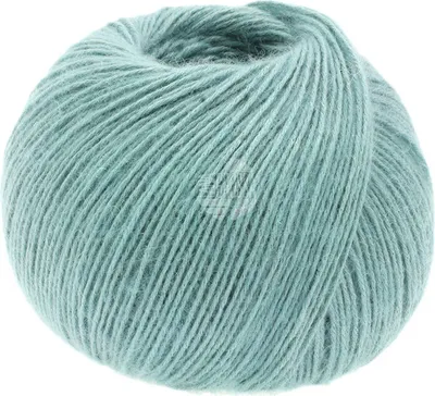 A ball of mint green yarn on a white background.