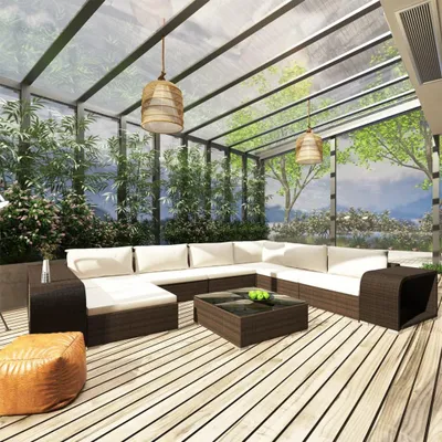 Obrázek produktu pro vidaXL 10dílná zahradní lounge souprava s polštáři Poly ratan hnědá