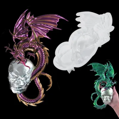 Imagen del producto de TRANKIELO® - Molde de silicona 3D con forma de cráneo de dragón - Ideal para decoración, velas y tartas