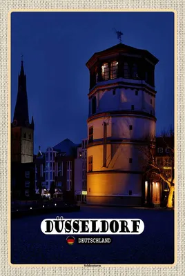 Produktbild von vianmo Holzschild 30x20 cm Düsseldorf Schlossturm Baukunst Bildmotiv Reisemotiv Abenteuer Reisen