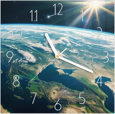 Produktbild von Wanduhr aus Glas mit Motiv Blick Auf Die Erde- 30 x 30 cm - inkl. Aufhängesystem