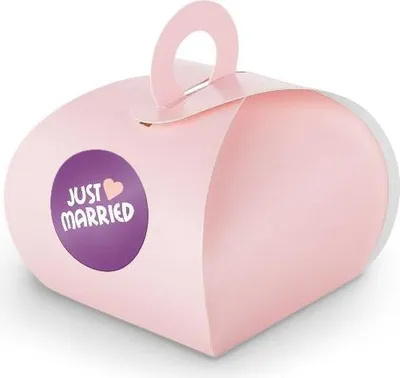 Produktbild von SET JustMarried (Motiv43) 24x Geschenkschachtel mit Griff rosa + Sticker