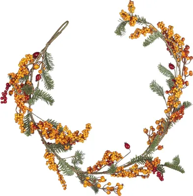 Obrázek produktu pro BELIANI Umělá vánoční girlanda oranžová syntetický materiál 150 cm s ornamenty vánoční dekorace