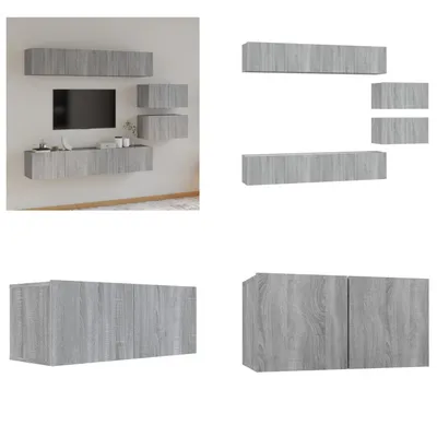 Produktbild von vidaXL 6 tlg. TV Schrank Set Grau Sonoma Holzwerkstoff - TV-Schrank-Set - TV-Schrank-Sets - Wohnwand - Schrankwand