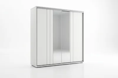 Produktbild von Mia10 Schwebetürenschrank mit Spiegel - Weiß mit 2 Streifen Lacobel weiß - 150 x 62 x 215 cm