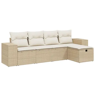 Produktbild von vidaXL 5-tlg. Garten-Sofagarnitur mit Kissen Beige Poly Rattan