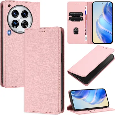 Produktbild von Litchi Leder Handyhülle für Tecno Camon 30 Premier Wallet Kartenfächer Standfunktion Hülle Pink