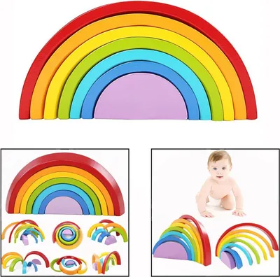 Produktbild von Bauklotz Holz Stapelblöcke, 7 Farben, Lernspielzeug, sicher für Kinder, kreatives Bauen