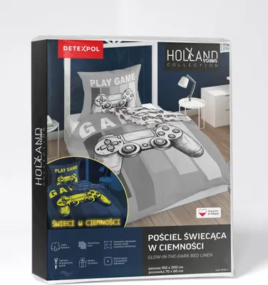 Zdjęcie produktu dla Pościel bawełniana świecąca w ciemności 140x200 Fluo pad gammer
