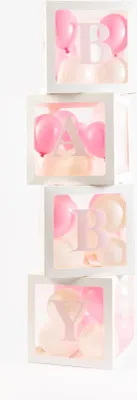 Produktbild von Ballonbox Baby GIRL mit 16 Ballons in Rosa, roane Latexballons in transparenten Boxen, tolle Geschenkidee zur Geburt Mädchen