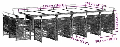 Obrázok produktu pre vidaXL 15-dielna záhradná jedálenská súprava s vankúšmi Grey Poly Rattan