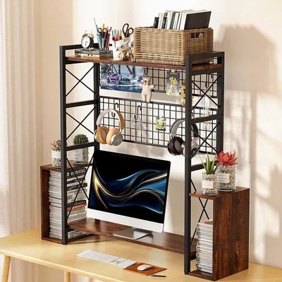 Image de Étagère de bureau - Support d'écran - 3 étages - Bois et métal